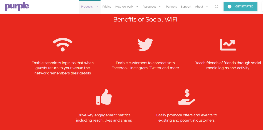 Purple's product showing the benefits of Social WiFi