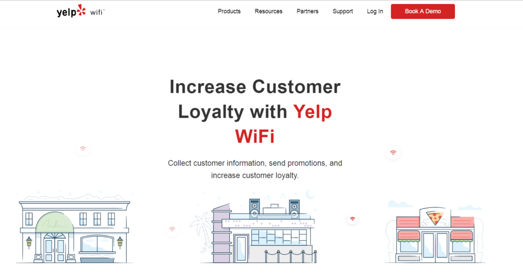 The website's homepage of Yelp WiFi